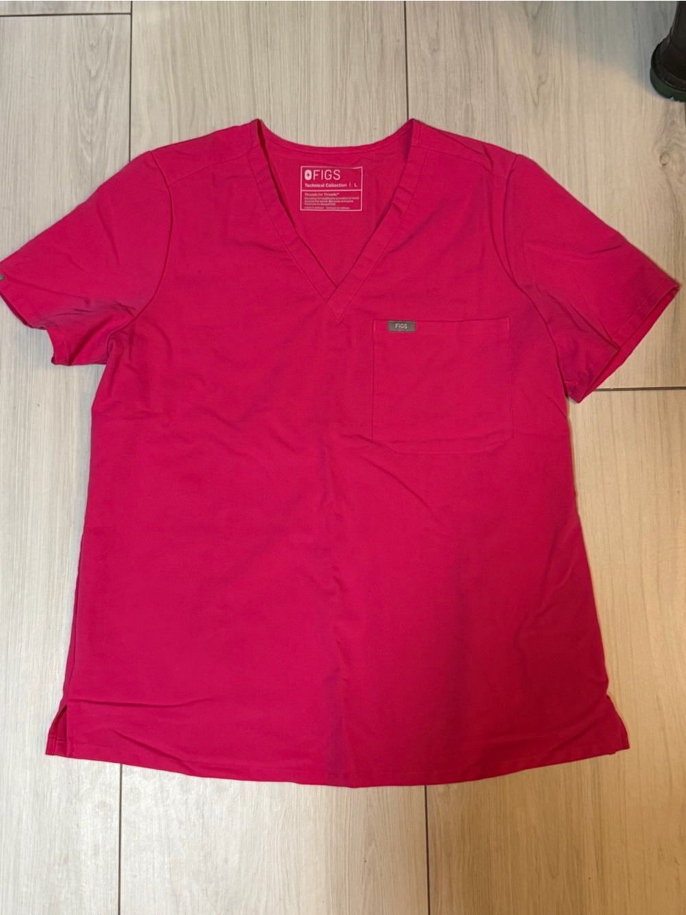 FIGS Women's V-neck Scrub Top in Bright Pink